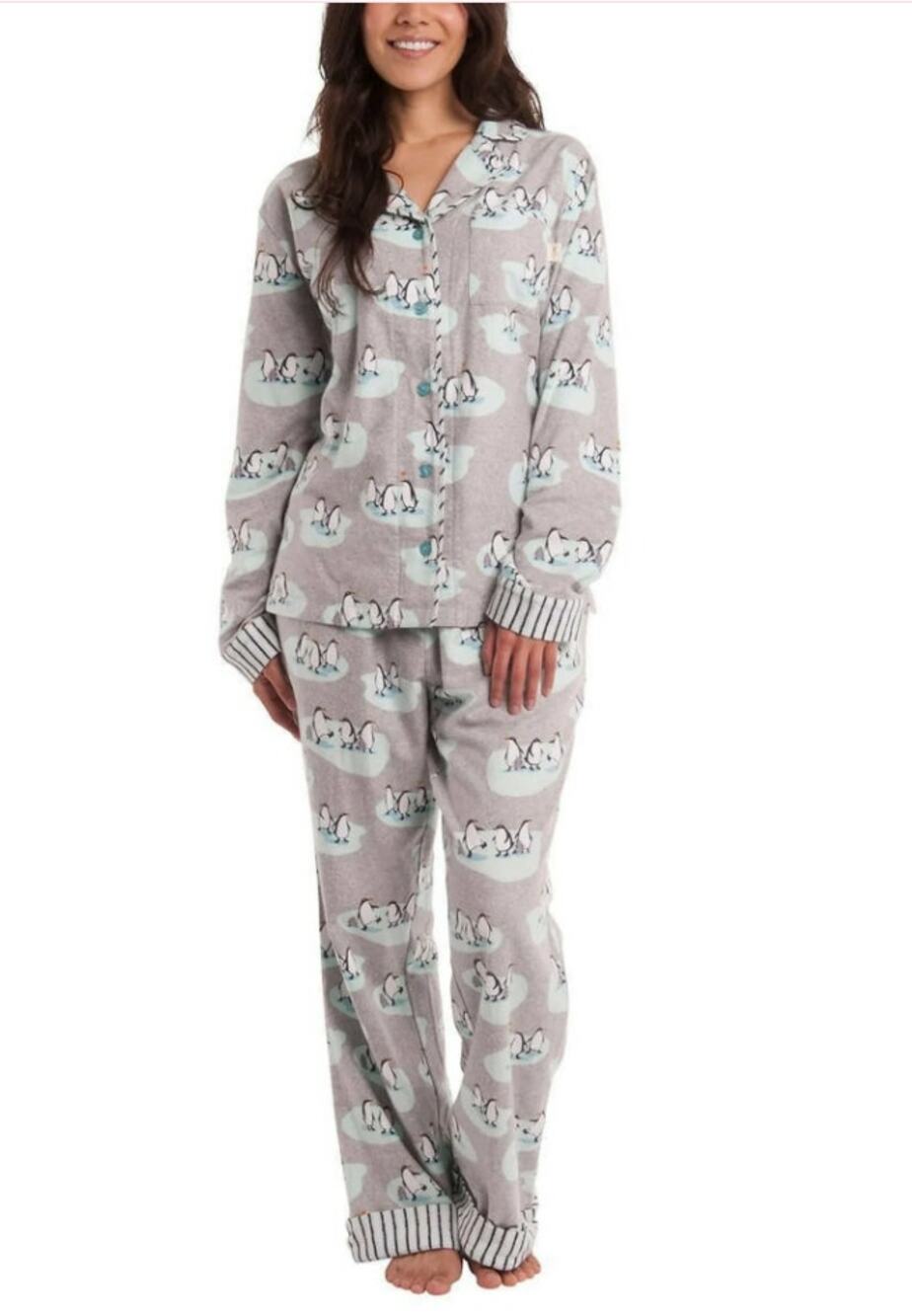 Munki Munki Womens Flannel Pajama 2pc Set Size S Penguins Sleepwear Loungewear